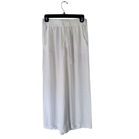 Charlie by Matthew Zink 100% Silk Drawstring Wide Leg Pants Cream Color Size S - Picture 3 of 16